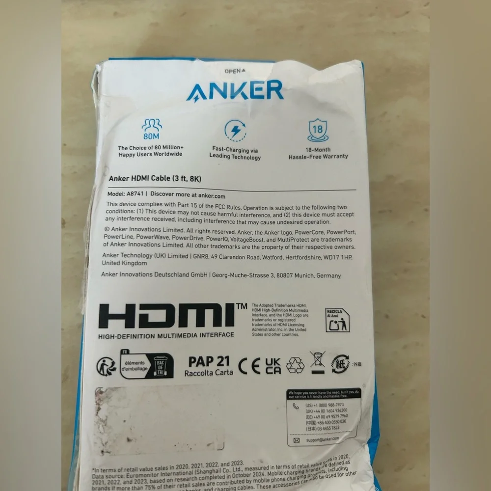 Anker Blue and White HDMI Cable Packaging